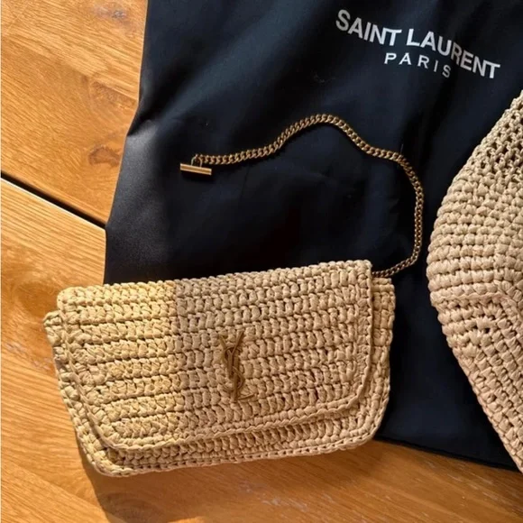 Saint Laurent Beige Woven Clutch - Picture 1 of 3